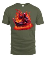 Grim Reaper Fiery Boat Ride T-shirt - military green t-shirt on white background