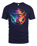 Fiery Anchor Nautical Flame T-shirt - navy t-shirt on white background