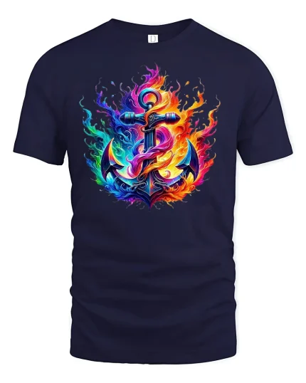 Fiery Anchor Nautical Flame T-shirt - navy t-shirt on white background