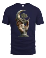 Surreal Moon Hand Tree Nature T-shirt - navy t-shirt on white background