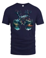 Majestic Deer Mountain Forest Wildlife T-shirt - navy t-shirt on white background