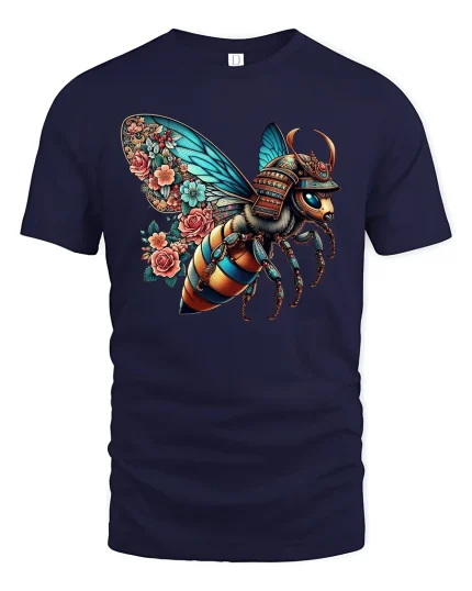 Samurai Bee Warrior Graphic T-shirt - navy t-shirt on white background