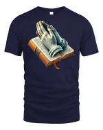 Faithful Prayer Hands Bible Graphic Tee - navy t-shirt on white background