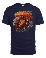 Fiery Lion Head Artistic Flames T-shirt - navy t-shirt on white background