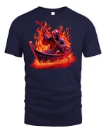 Grim Reaper Fiery Boat Ride T-shirt - navy t-shirt on white background