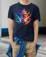 Fiery Anchor Nautical Flame T-shirt - model wearing Navy T-shirt, hands in pockets, denim shirt at waist