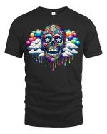 Psychedelic Skull Clouds Graphic Tee - black t-shirt on white background