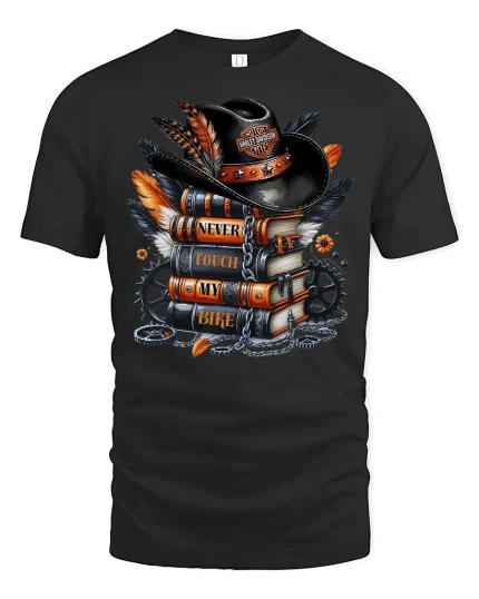 Never Touch My Bike Tee - black t-shirt on white background