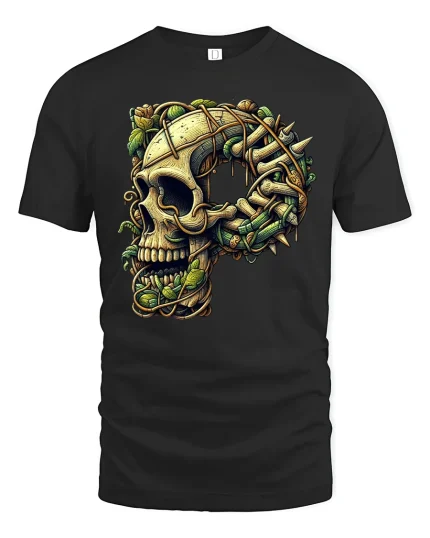 Gothic Skull Vines Tee - black t-shirt on white background