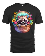 Cute Raccoon Basket Tee - black t-shirt on white background