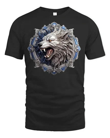 Fierce Wolf Head Tee - black t-shirt on white background
