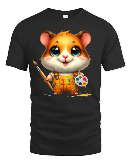 Hamster Artist Tee Cute Painter T-shirt - black t-shirt on white background