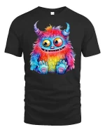 Rainbow Monster Graphic Tee Cute Colorful Creature - black t-shirt on white background