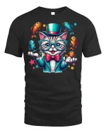 Funny Juggling Cat Tee - black t-shirt on white background