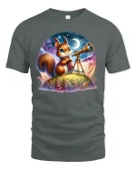Stargazing Squirrel Tee Cute Night Sky T-shirt - gray t-shirt on white background