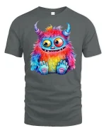 Rainbow Monster Graphic Tee Cute Colorful Creature - gray t-shirt on white background