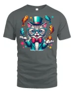 Funny Juggling Cat Tee - gray t-shirt on white background