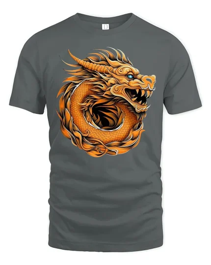 Fierce Dragon Graphic Tee Mythical Beast - gray t-shirt on white background