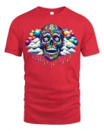 Psychedelic Skull Clouds Graphic Tee - red t-shirt on white background