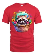 Cute Raccoon Basket Tee - red t-shirt on white background