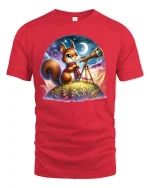 Stargazing Squirrel Tee Cute Night Sky T-shirt - red t-shirt on white background