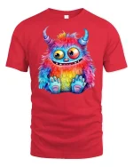 Rainbow Monster Graphic Tee Cute Colorful Creature - red t-shirt on white background