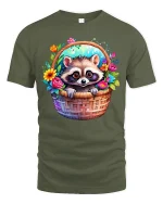 Cute Raccoon Basket Tee - military green t-shirt on white background