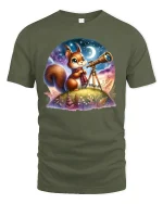 Stargazing Squirrel Tee Cute Night Sky T-shirt - military green t-shirt on white background
