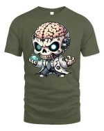 Mad Scientist Skull Graphic Tee - military green t-shirt on white background