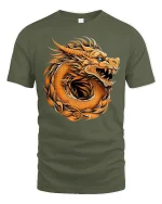 Fierce Dragon Graphic Tee Mythical Beast - military green t-shirt on white background
