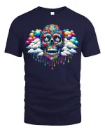 Psychedelic Skull Clouds Graphic Tee - navy t-shirt on white background