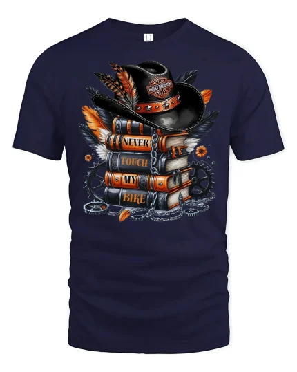 Never Touch My Bike Tee - navy t-shirt on white background