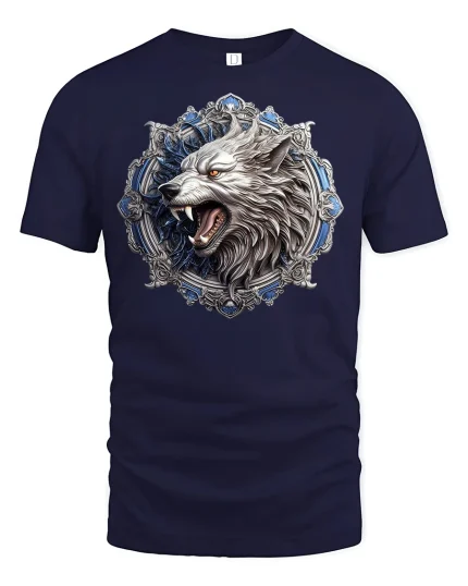 Fierce Wolf Head Tee - navy t-shirt on white background