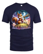 Stargazing Squirrel Tee Cute Night Sky T-shirt - navy t-shirt on white background