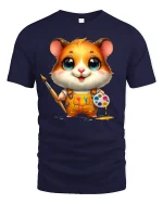 Hamster Artist Tee Cute Painter T-shirt - navy t-shirt on white background