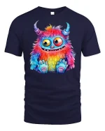 Rainbow Monster Graphic Tee Cute Colorful Creature - navy t-shirt on white background