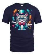 Funny Juggling Cat Tee - navy t-shirt on white background