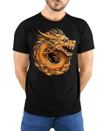 Fierce Dragon Graphic Tee Mythical Beast - model with hands behind back, wearing Black T-shirt and blue jeans