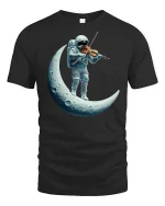 Astronaut Playing Violin on the Moon T-Shirt - black t-shirt on white background