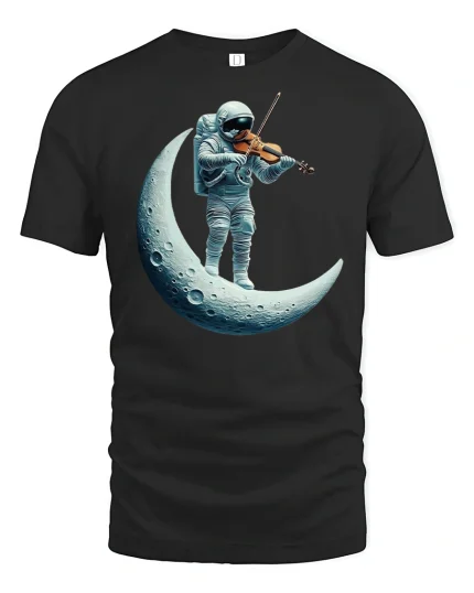 Astronaut Playing Violin on the Moon T-Shirt - black t-shirt on white background