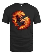 Fiery Lovers Kiss Passion Flame T-Shirt - black t-shirt on white background