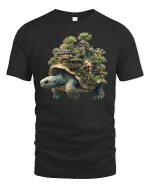 Turtle Village Fantasy World Nature T-Shirt - black t-shirt on white background