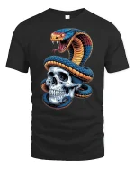 Venomous Snake Skull Dark Gothic T-Shirt - black t-shirt on white background