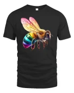 Rainbow Bee Colorful Wings T-Shirt - black t-shirt on white background