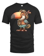 Steampunk Toucan Pilot Bird T-Shirt - black t-shirt on white background