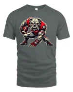 Fierce Bulldog Football Player T-Shirt - gray t-shirt on white background