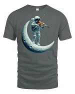 Astronaut Playing Violin on the Moon T-Shirt - gray t-shirt on white background