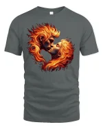 Fiery Lovers Kiss Passion Flame T-Shirt - gray t-shirt on white background