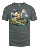 Singapore Skyline City Travel Airplane T-Shirt - gray t-shirt on white background
