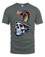 Venomous Snake Skull Dark Gothic T-Shirt - gray t-shirt on white background